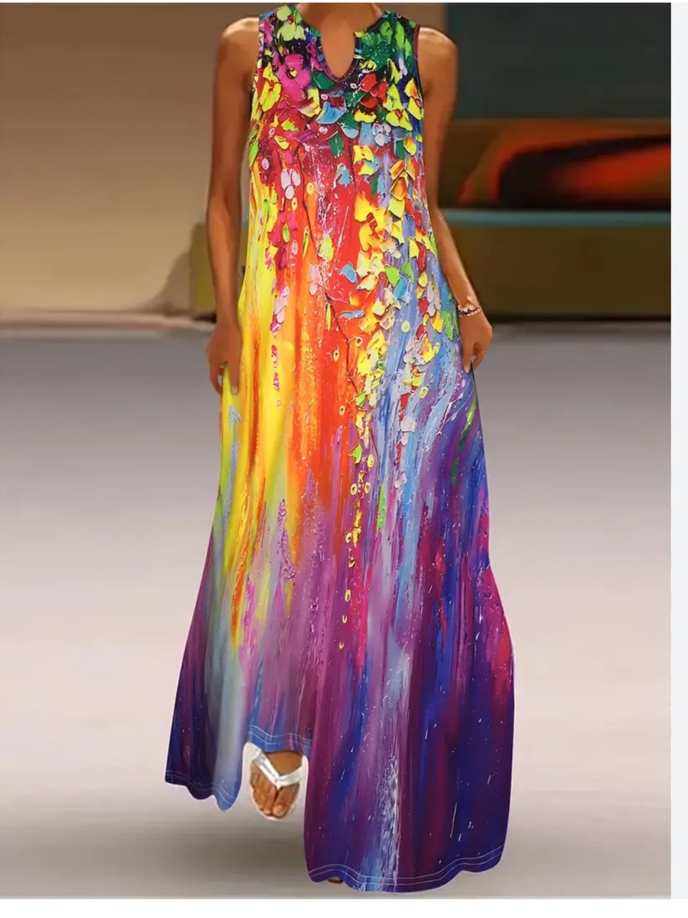 Colorful Abstract Print Maxi Dress - Multicolor